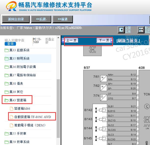 2009年沃尔沃S80变速箱换挡电路图资料
