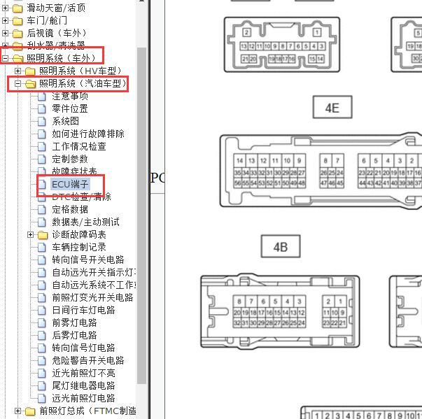 2023年丰田卡罗拉照明系统针脚定义
