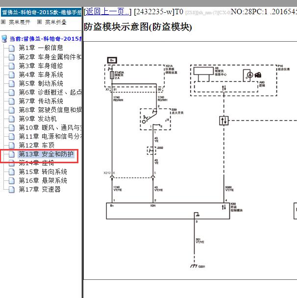 2015年雪佛兰科帕奇防盗系统电路图