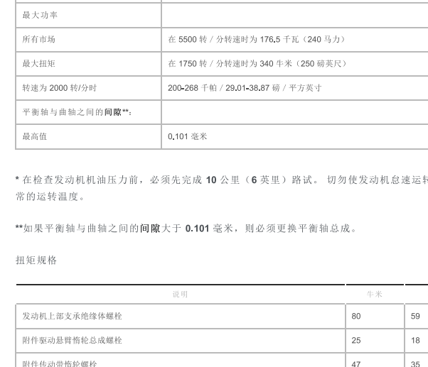 2012年路虎揽胜极光发动机曲轴间隙数据