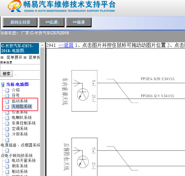 2018年长安汽车CS75无钥匙控制和启动系统电路图