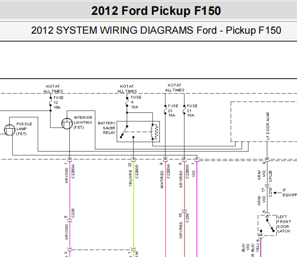 2012年福特猛禽F150室内灯电路图