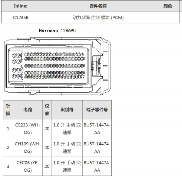 2015年福特福克斯发动机针脚图和电路图