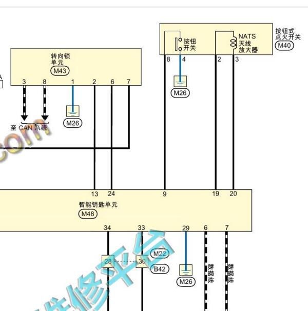 2019-2020年日产轩逸转向柱锁电路图