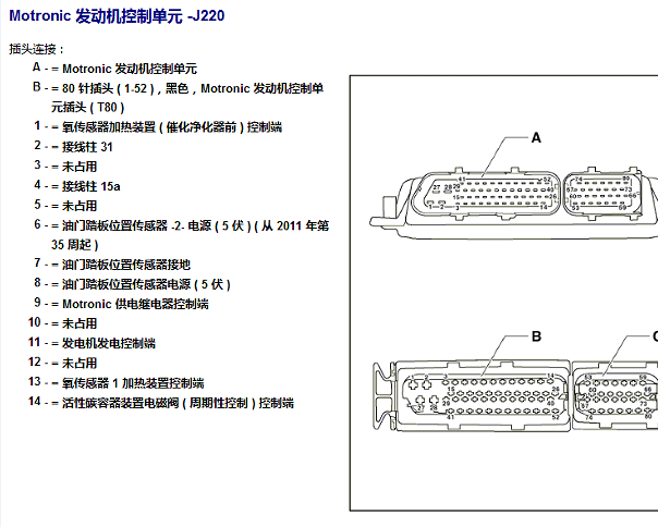 2010年大众宝来发动机针脚资料