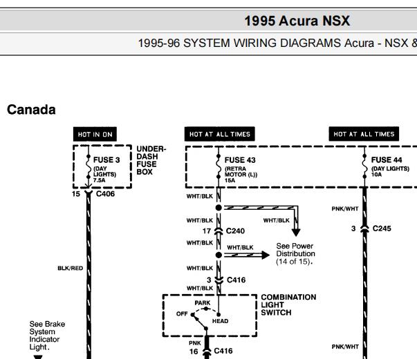 1995年讴歌NSX大灯电路图资料