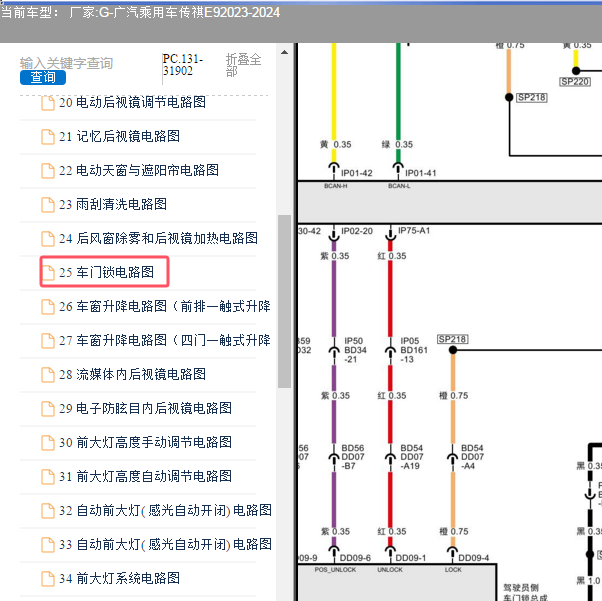 2023年广汽传祺E9车门电路图
