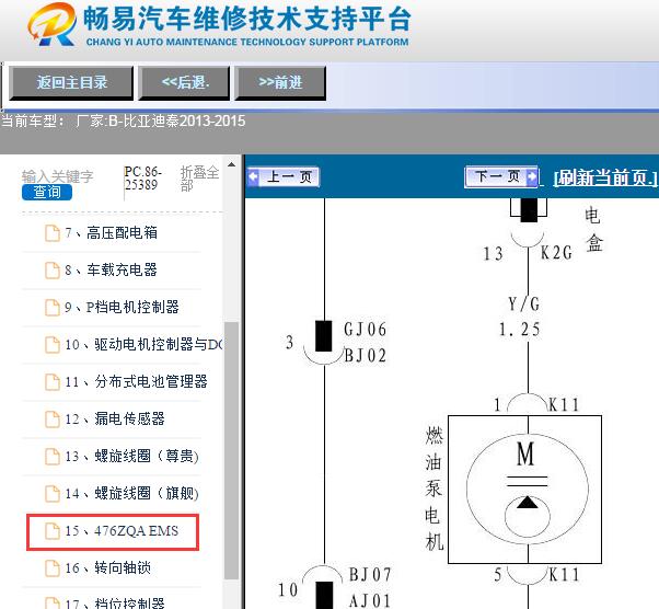 2013-2015年比亚迪秦发动机油泵电路图
