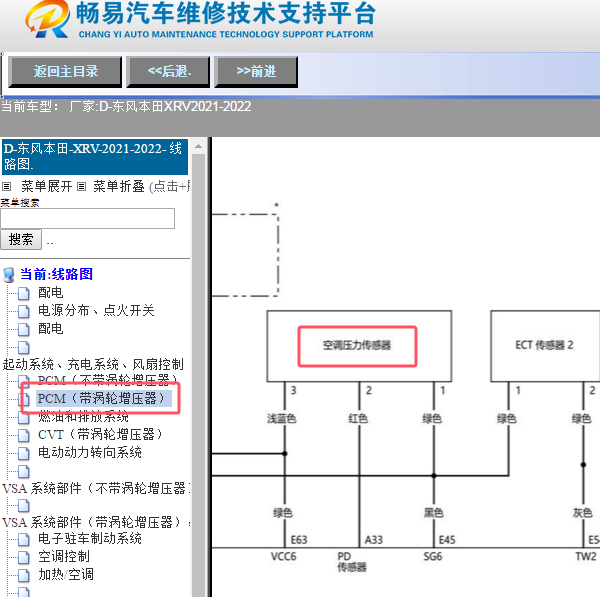 2021年东风本田XRV空调压力开关电路图