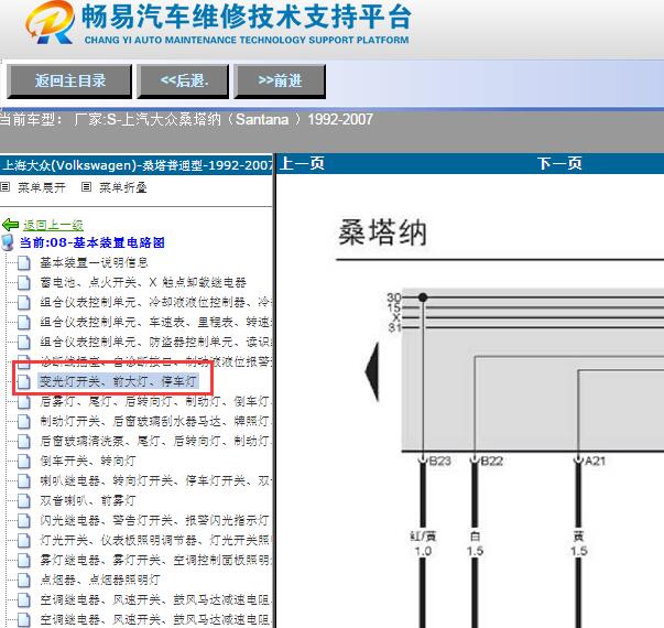 1992-2007年大众桑塔纳大灯电路图