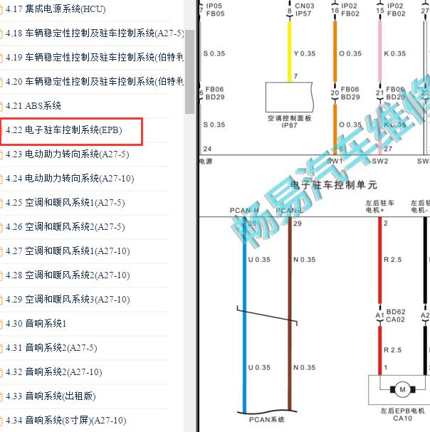 2022-2023年广汽AION S手刹电路图