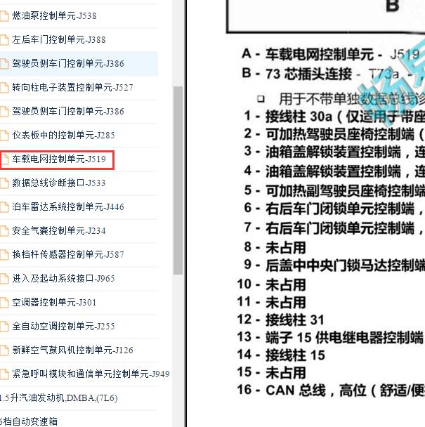 2021-2022年大众朗逸 J519针脚定义