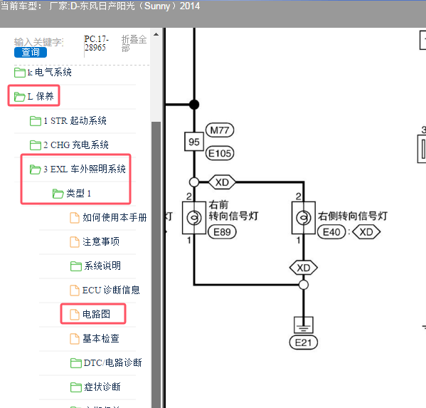 2014年日产阳光转向灯电路图