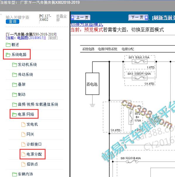 2018-2019年一汽奔腾-奔腾X80 保险电路图