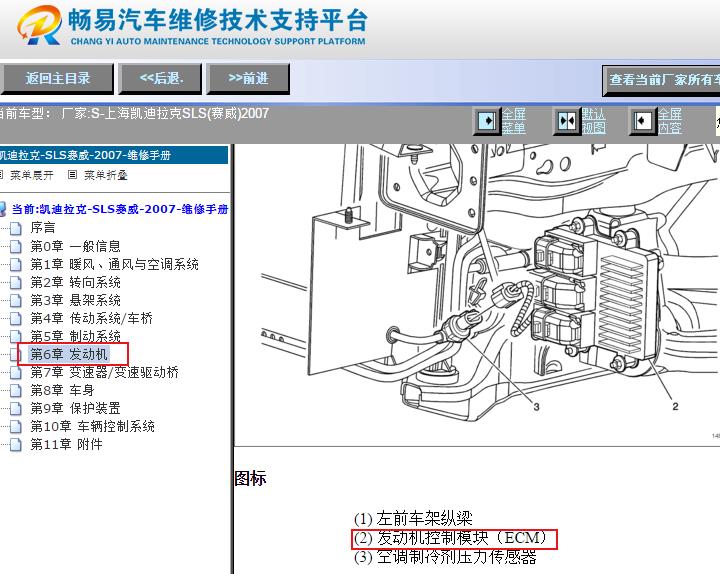 2007年凯迪拉克赛威发动机电脑位置资料