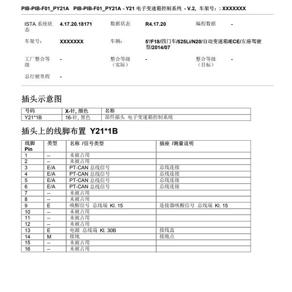 2014年宝马525LI变速箱针脚定义和电路图