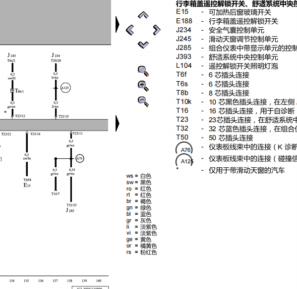 2006年大众甲壳虫行李箱遥控解锁开关电路图