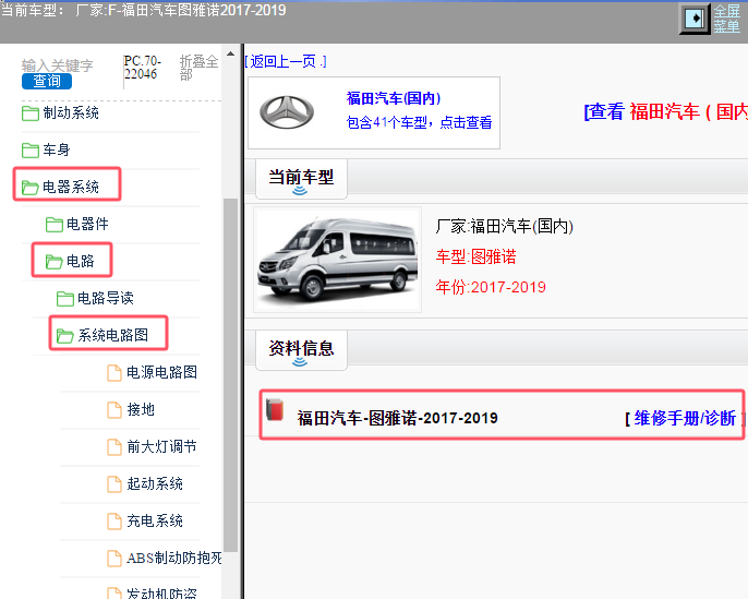 2019年福田图雅诺维修手册和电路图