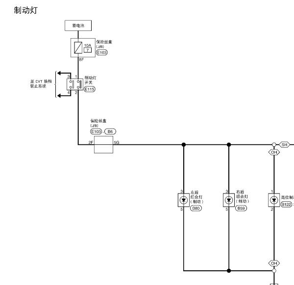 2011年日产天籁刹车灯电路图