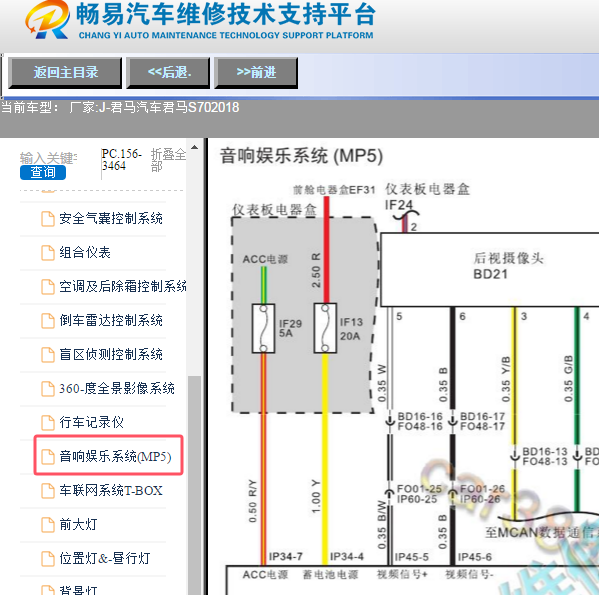 2018年君马汽车君马S70音响显示器电路图