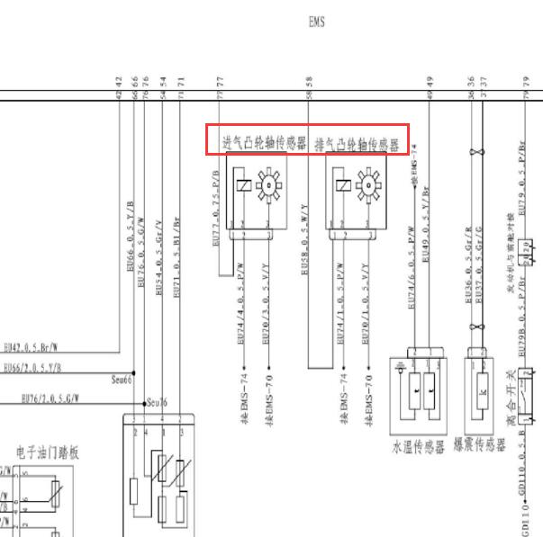2015年长安逸动XT 3线凸轮轴位置传感器电路图