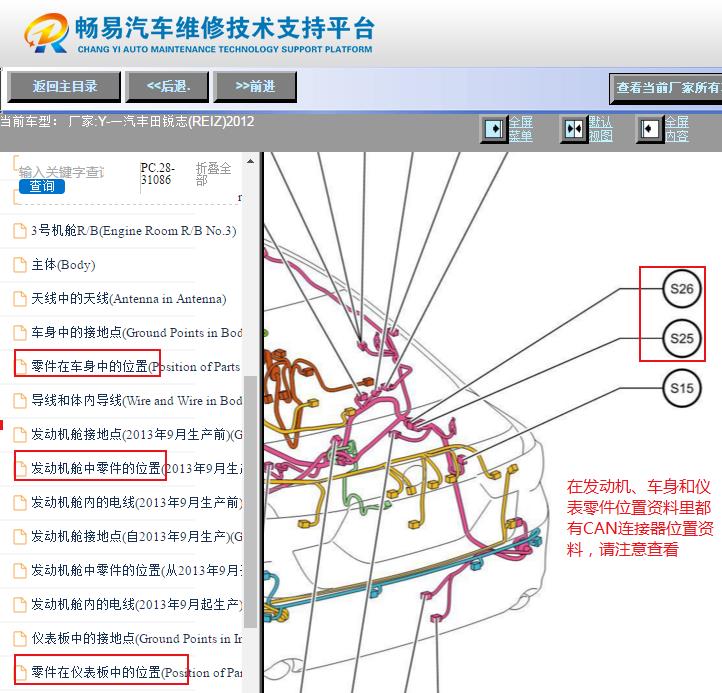 2012年丰田锐志CAN连接器位置资料