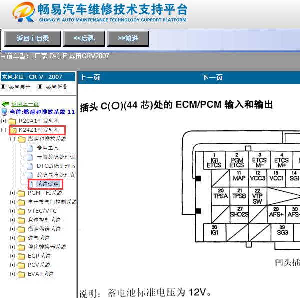 2007年本田CRV发动机针脚图