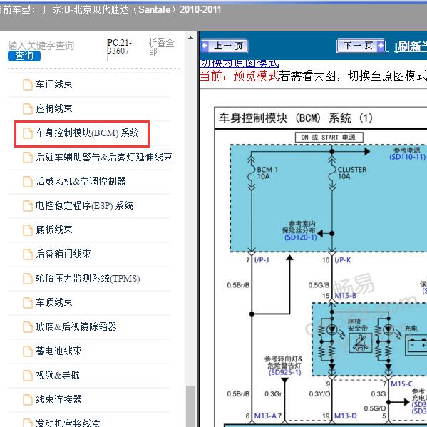 2010-2011年北京现代-胜达 车身电路图