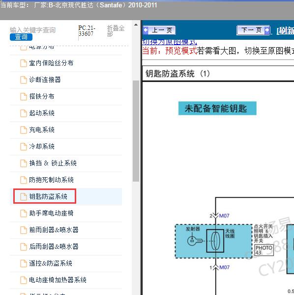 2010-2011年北京现代-胜达 防盗电路图