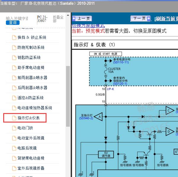 2010-2011年北京现代-胜达 仪表电路图