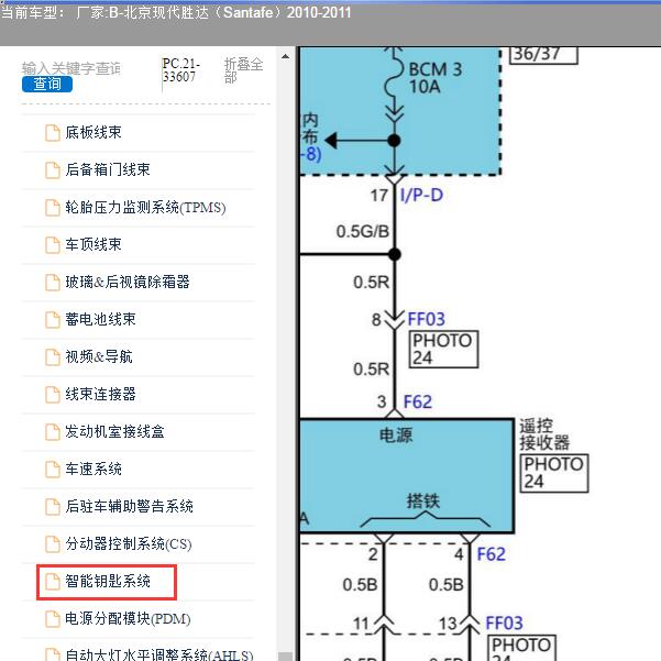 2010-2011年北京现代-胜达 遥控接收器电路图