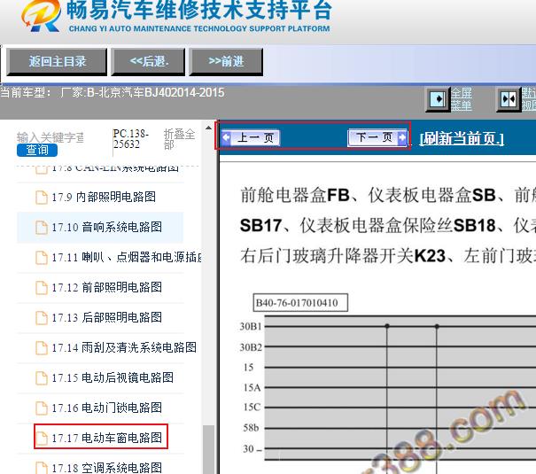 2014-2015年北京汽车BJ40车窗电路图资料