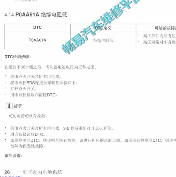 2018年北汽407EV P0AA61A故障码资料