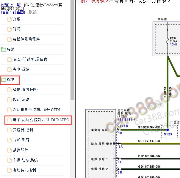 2014-2017年福特翼博1.5发动机电路图.