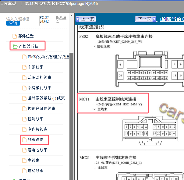 2015年起亚智跑MC11插头针脚图