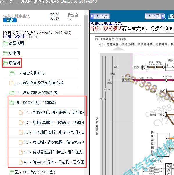 2017-2019年奇瑞汽车-艾瑞泽5 发动机电路图