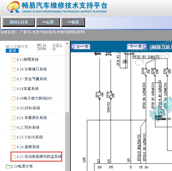 2018-2019年长安CS75 PHEV发动机电路图