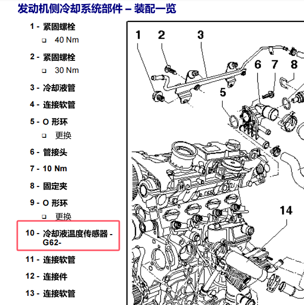 2009年大众EOS水温传感器位置