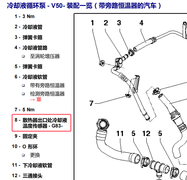 2009年大众EOS水温传感器位置