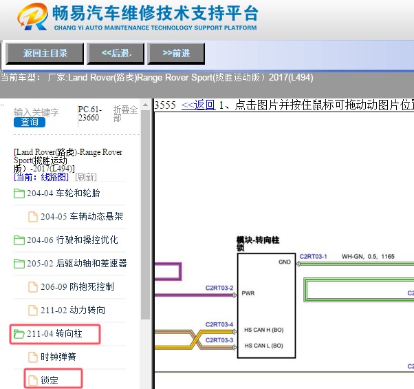 2017年路虎揽胜运动版转向锁电路图