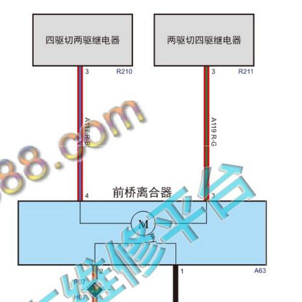 2021年长城坦克300四驱切两驱继电器电路图