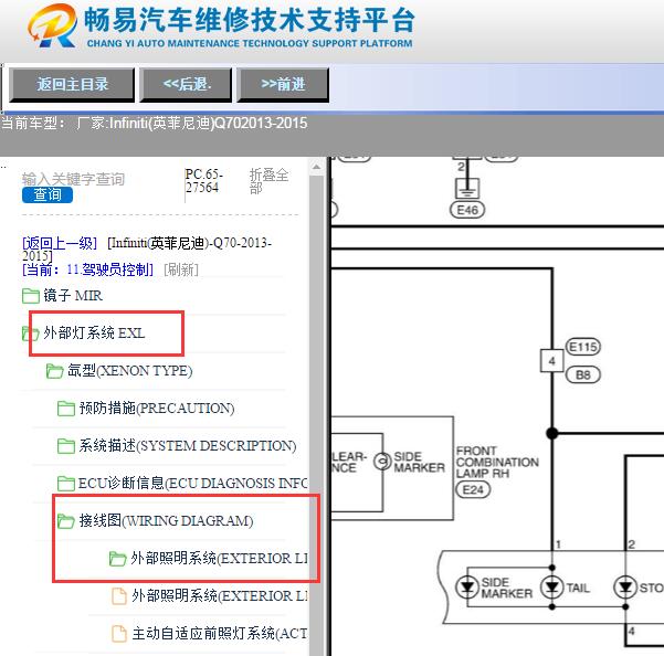 2013-2015年英菲尼迪Q70倒车灯电路图