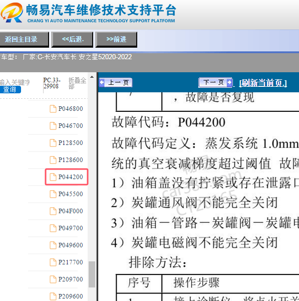 2020年长安汽车P044200故障码维修手册