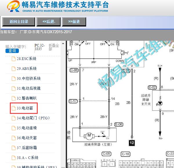 2015-2017年东南DX7主驾驶玻璃升降电路图