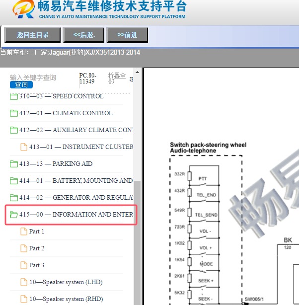 2013-2014年捷豹XJ方向盘开关电路图资料