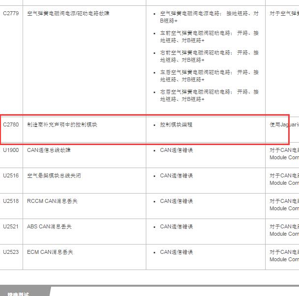 2007年捷豹XJ C2780故障码资料
