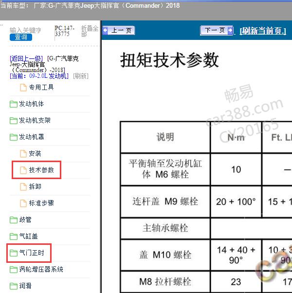 2018年广汽菲克Jeep-大指挥官 发动机扭矩和正时资料