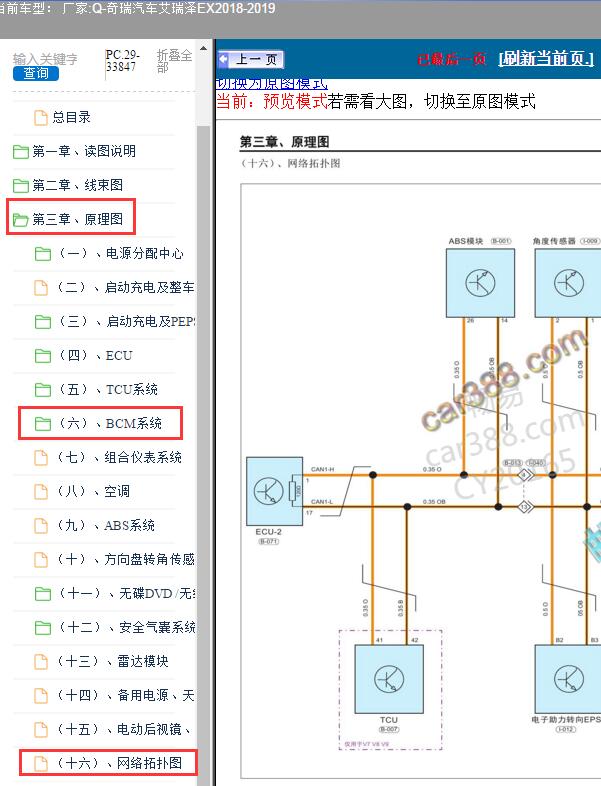 2018-2019年奇瑞汽车-艾瑞泽EX 车身和网络通讯电路图