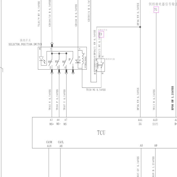 2015年长安CS75变速箱换挡电路图