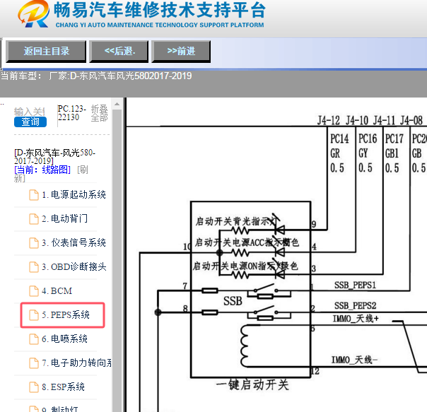 2017年的东风风光580一键启动电路图